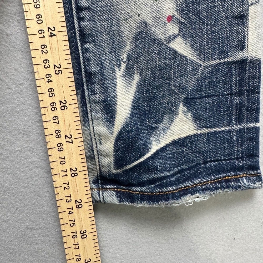AKOO Slim Fit Jeans Mens 30 Blue Acid Wash Paint Splatter Streetwear Denim - Picture 7 of 15